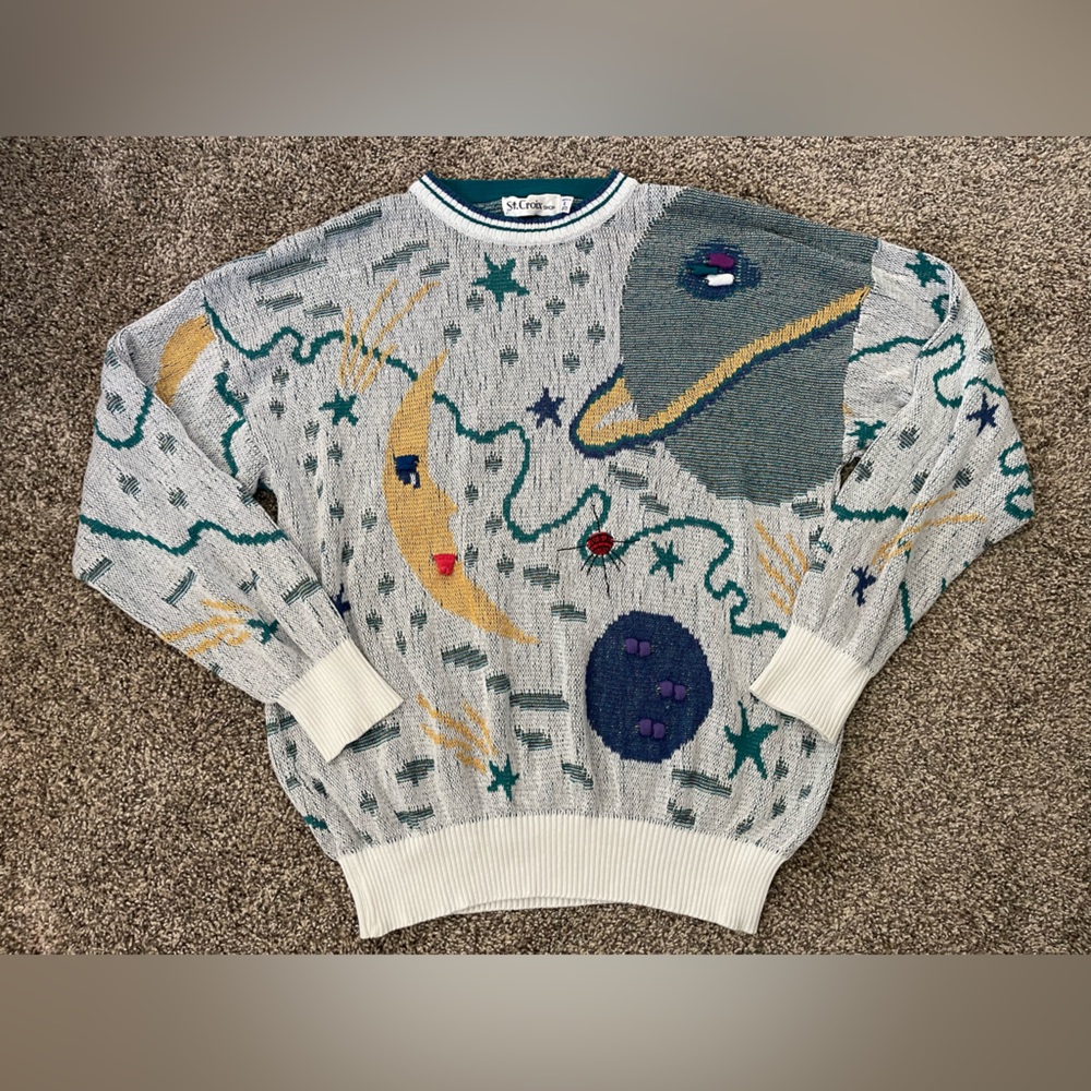 Men’s Vintage St. Croix Shop Moon Stars Planets 3D Sweater Size XL